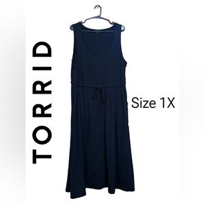 🖤 Torrid Black Maxi Dress 1X Flowy Stretch Tie Waist Vacation Summer Staple 🖤